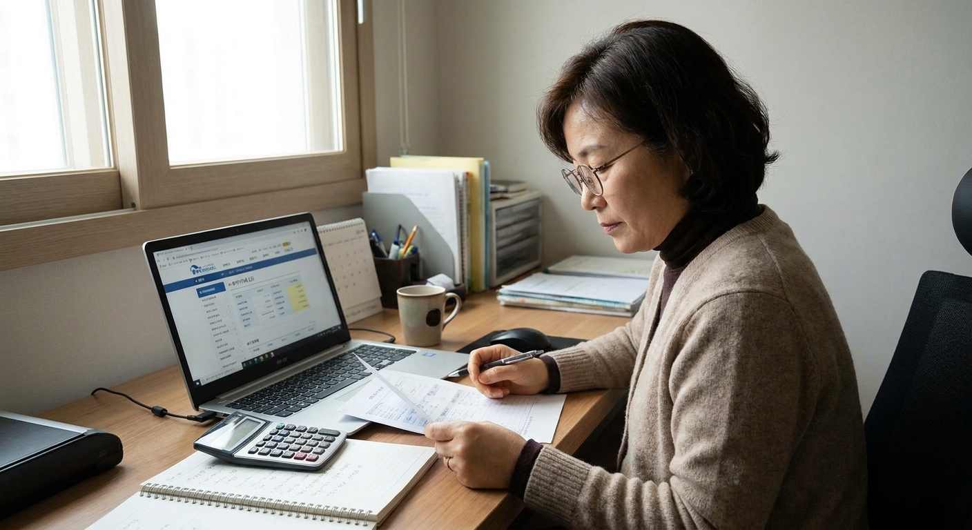 노트북으로 종합소득세 신고를 준비하는 1인 개인사업자