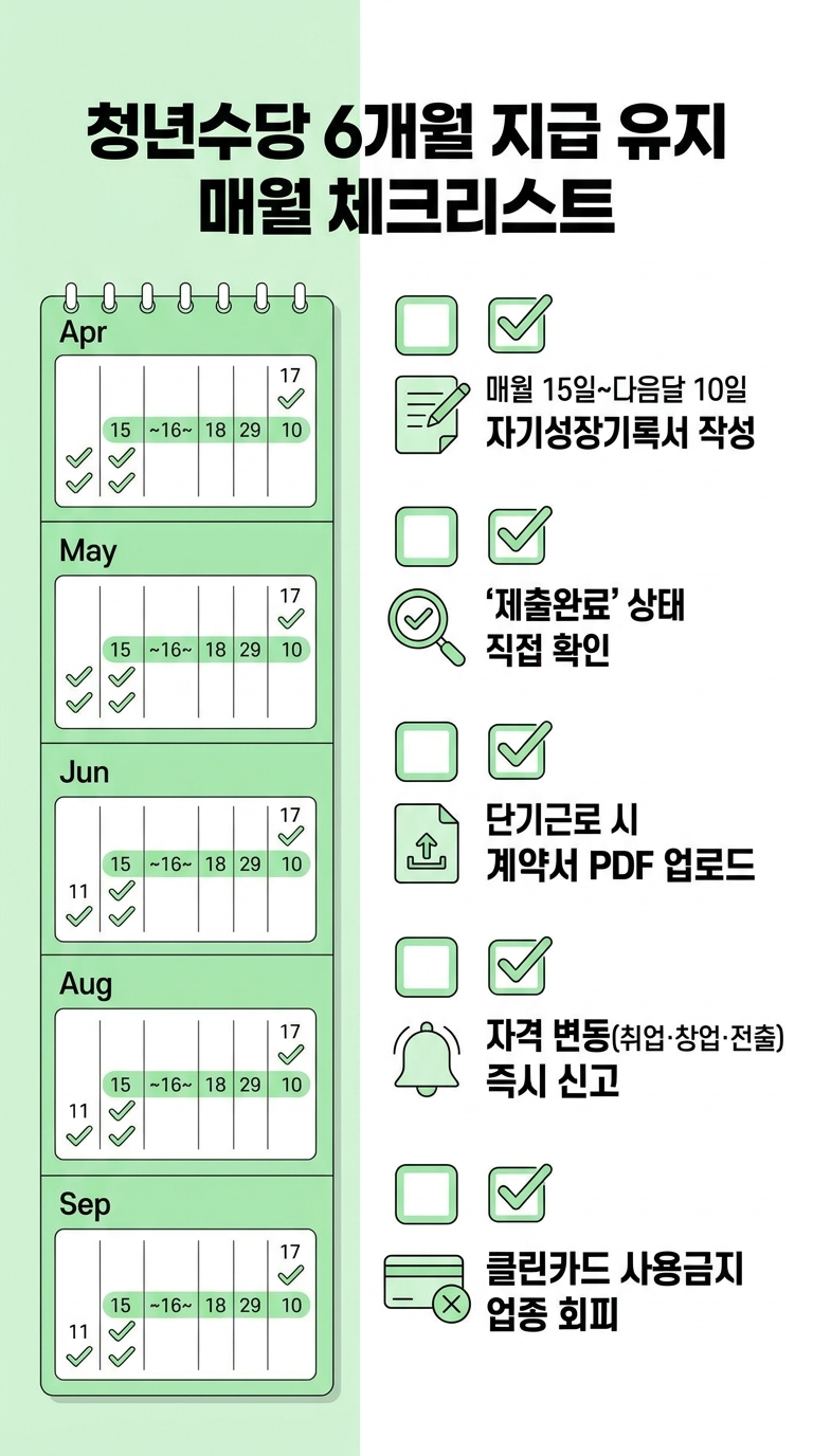 서울시 청년수당 6개월 매월 체크리스트 인포그래픽