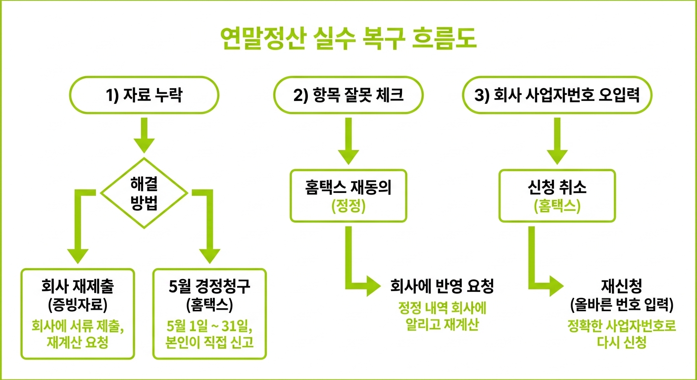 연말정산 자료 제출 실수 시 복구 절차 흐름도