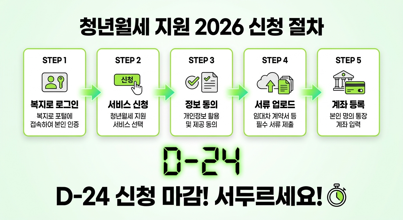 청년월세 지원 복지로 신청 5단계 인포그래픽