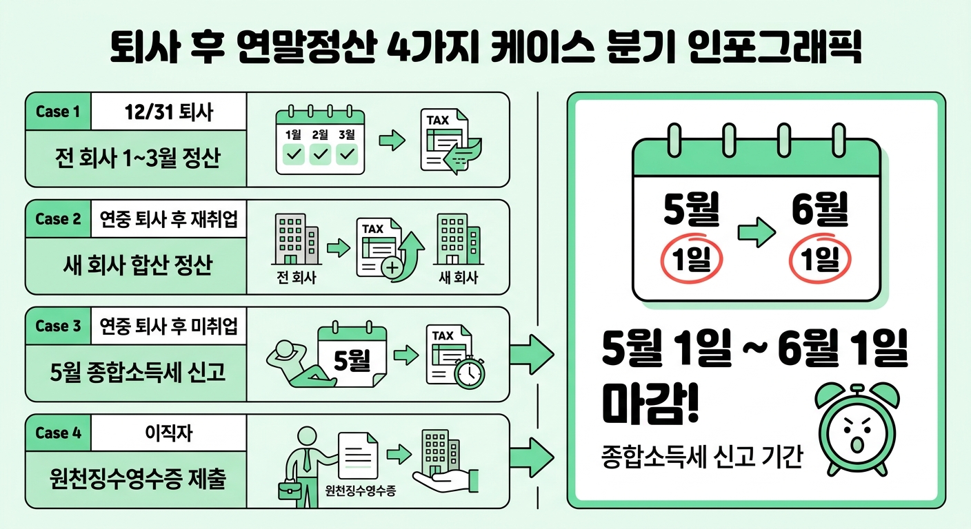 퇴사 후 연말정산 4가지 케이스 분기 인포그래픽