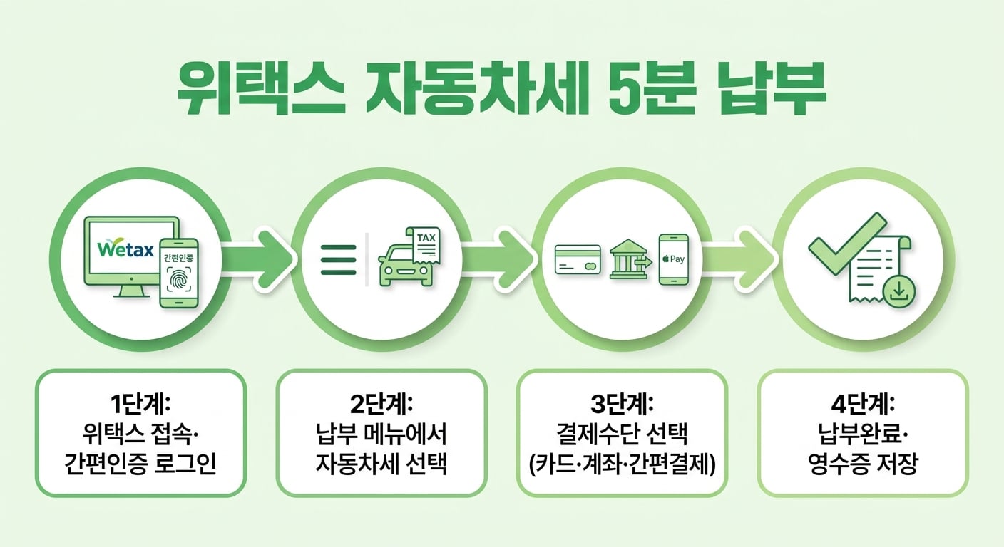 위택스 자동차세 5분 납부 4단계 인포그래픽