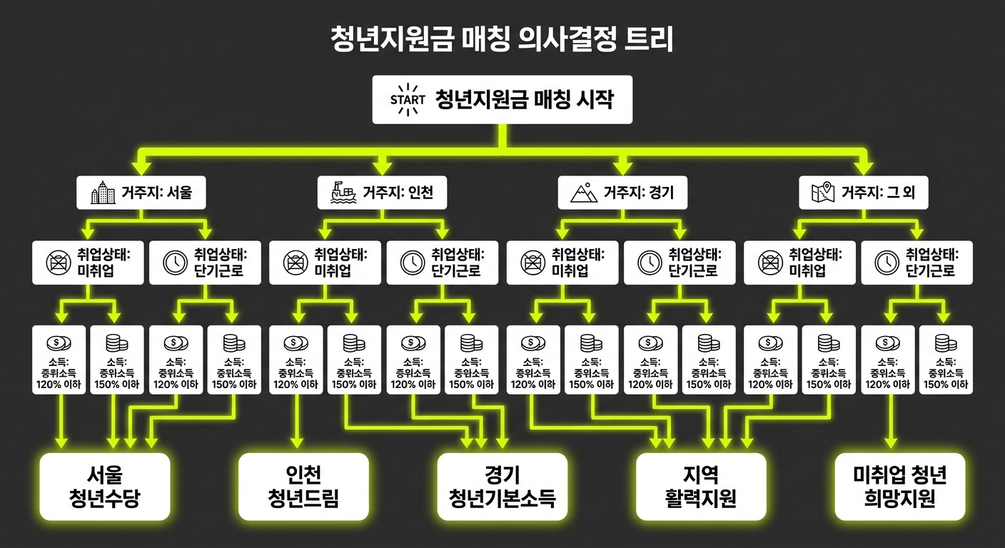 청년지원금 50만원 1분 매칭 의사결정 트리