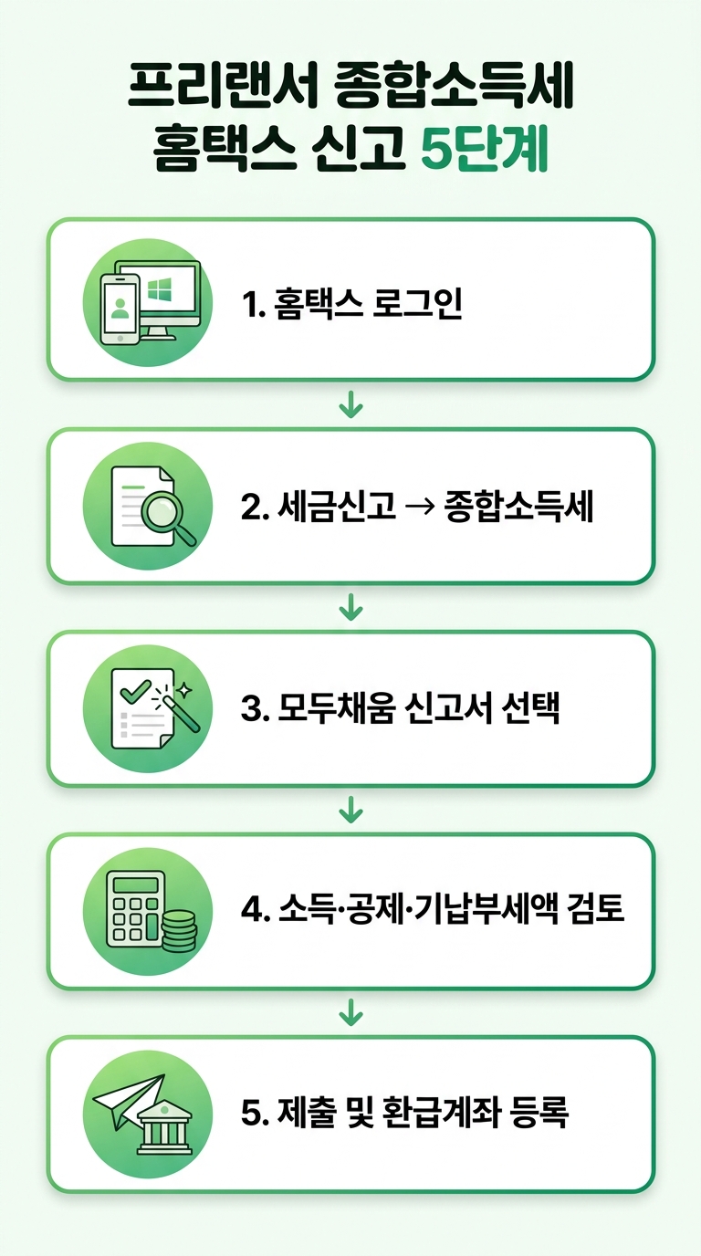 홈택스 종합소득세 신고 5단계 흐름도