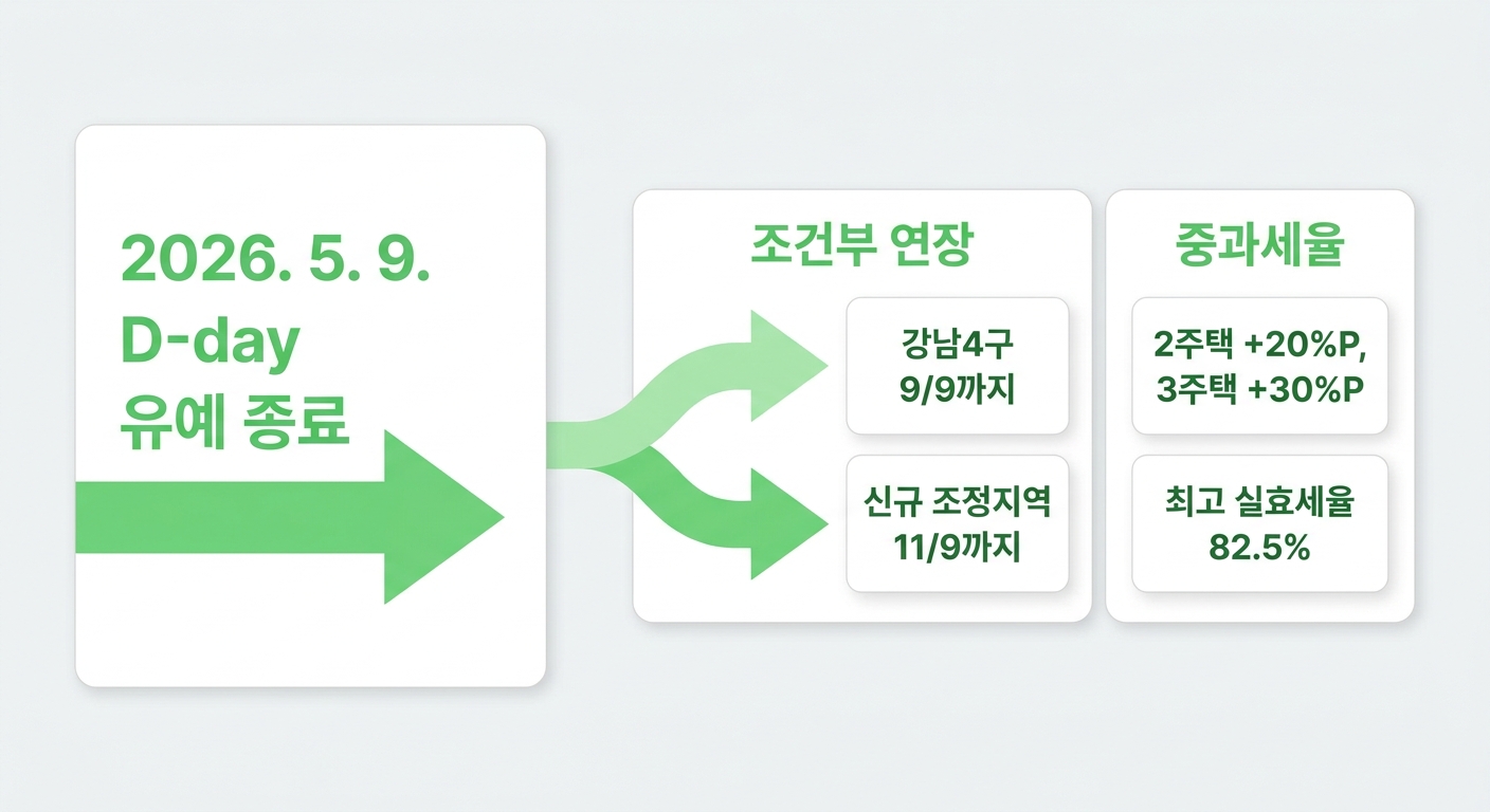 다주택자 양도세 중과 부활 타임라인과 조건부 연장 요건 인포그래픽