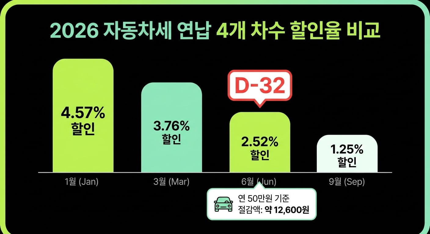 2026 자동차세 연납 차수별 할인율 비교 인포그래픽
