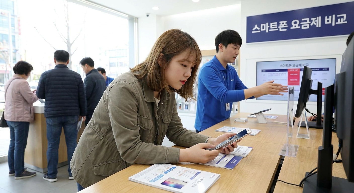 단통법 폐지 후 휴대폰 매장에서 가격을 비교하는 소비자