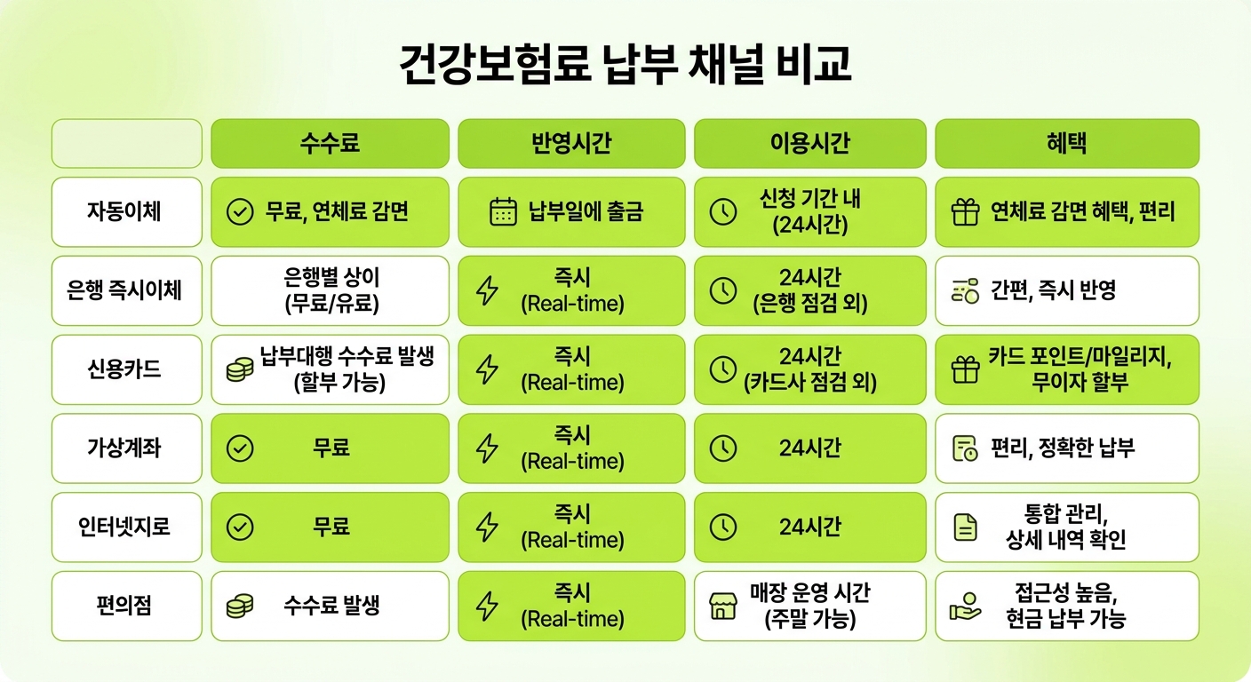 건강보험료 납부 6가지 채널 비교표