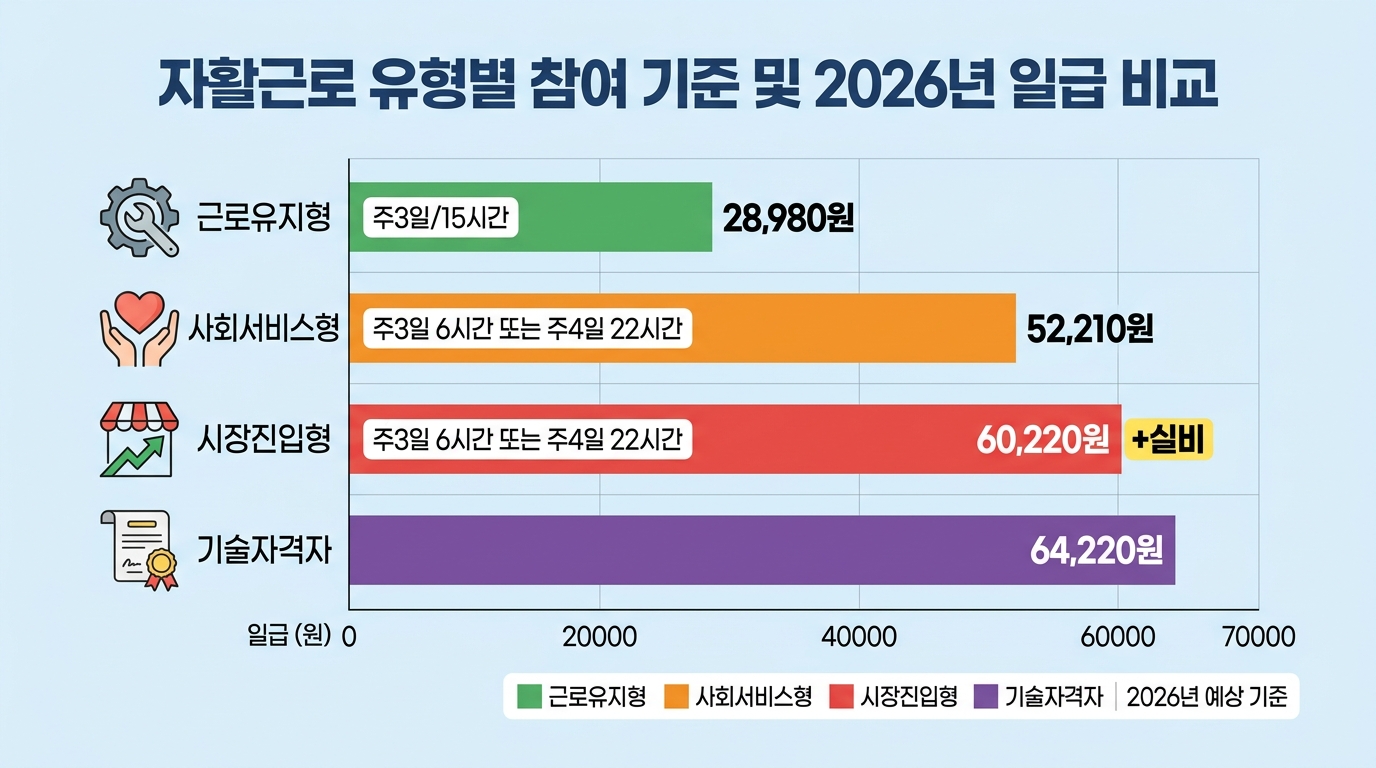 2026년 자활근로 유형별 참여기준과 일급 비교표