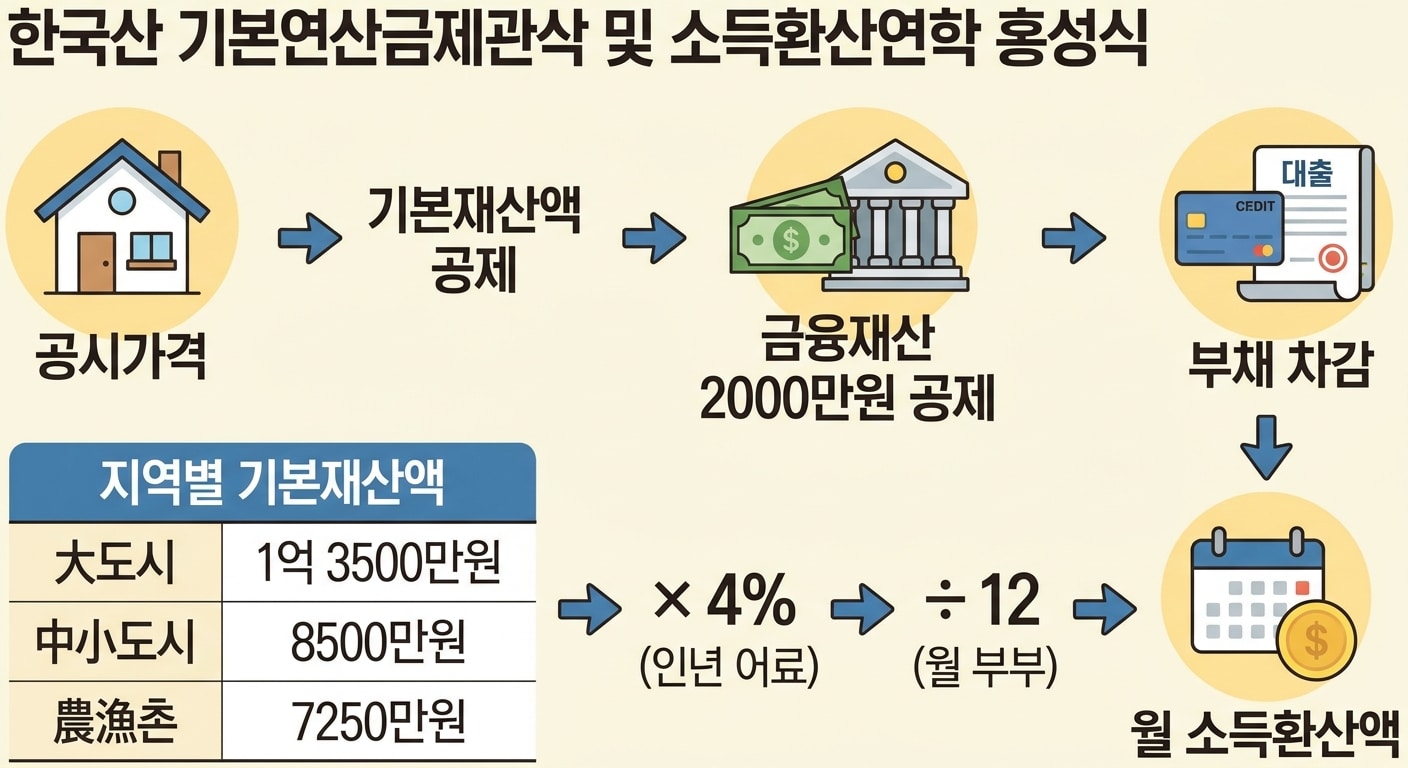 기초연금 재산 소득환산 공식 단계별 계산 인포그래픽
