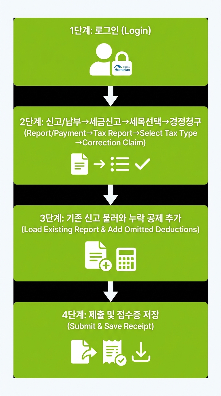 홈택스 경정청구 환급 4단계 절차 흐름도 인포그래픽
