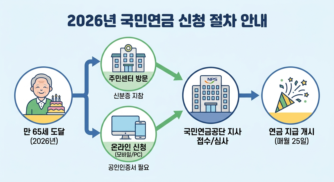 기초연금과 노령연금 신청 흐름 인포그래픽