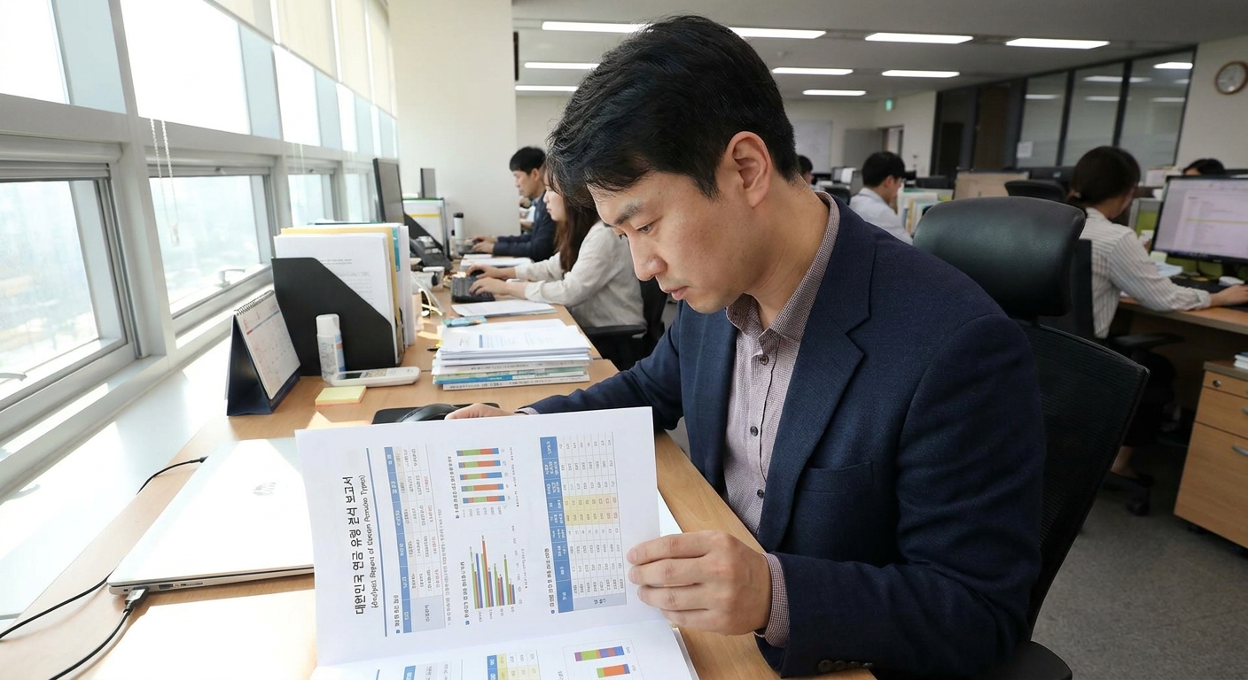 직장인이 연금 종류 서류를 검토하는 모습