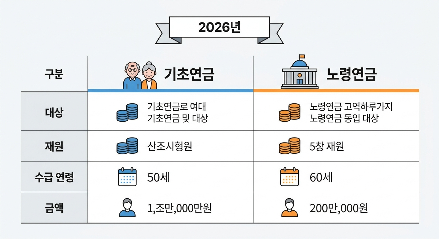 기초연금과 노령연금 비교 인포그래픽