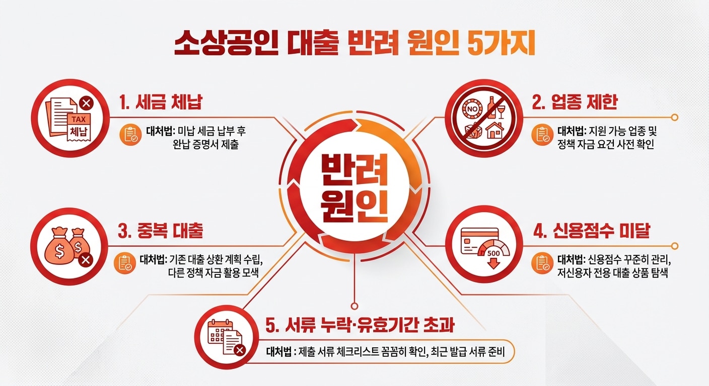 소상공인 정책자금 대출 반려 원인 5가지와 대처법 인포그래픽