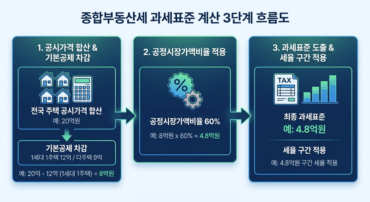 종합부동산세 과세표준 계산 3단계 인포그래픽