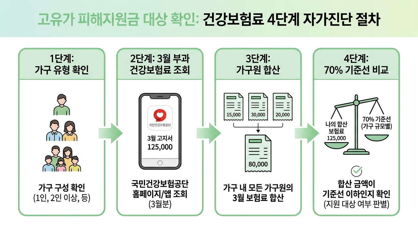 건강보험료 4단계 자가진단 절차를 정리한 인포그래픽