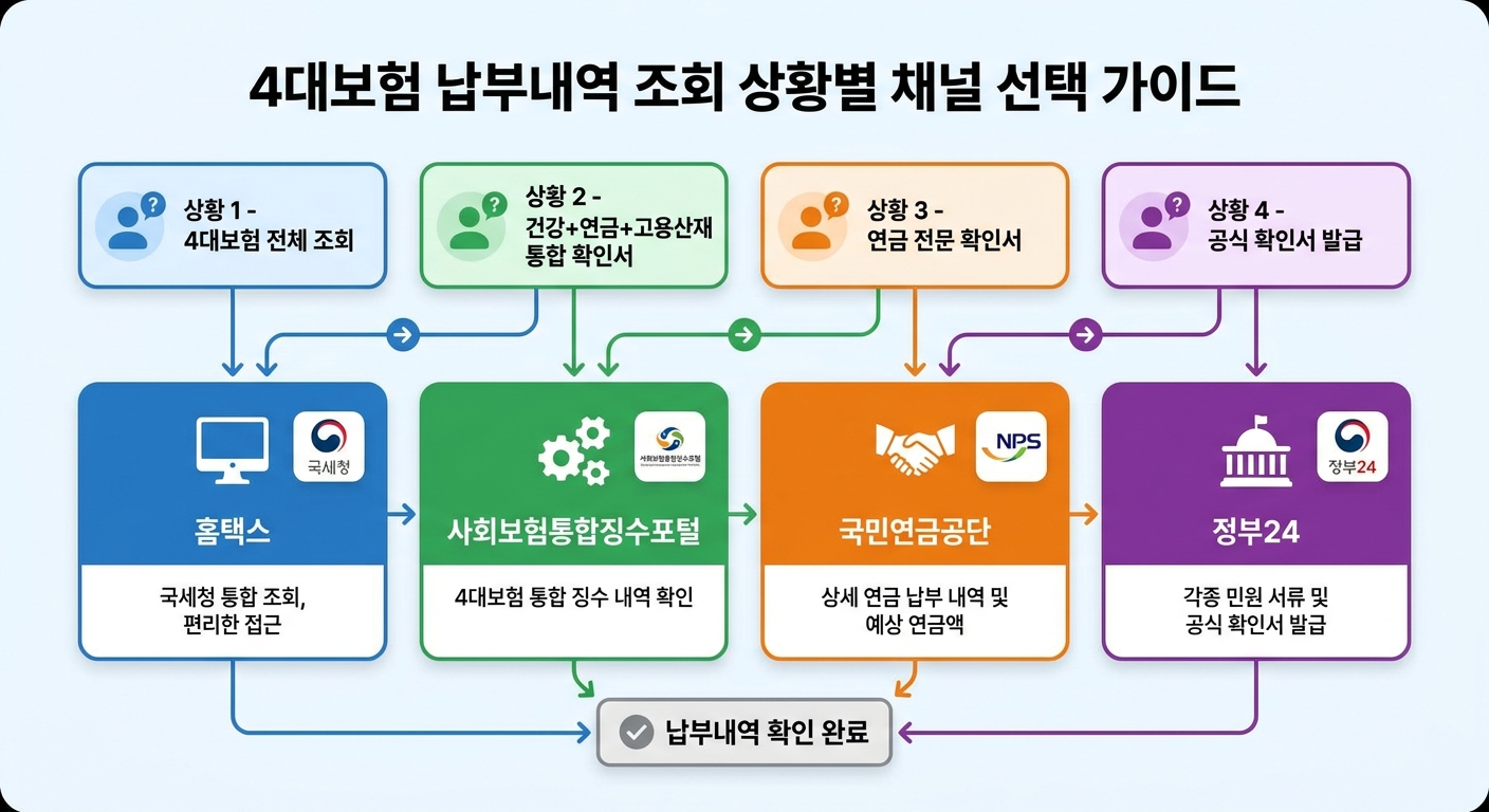 상황별 4대보험 납부내역 조회 채널 선택 가이드