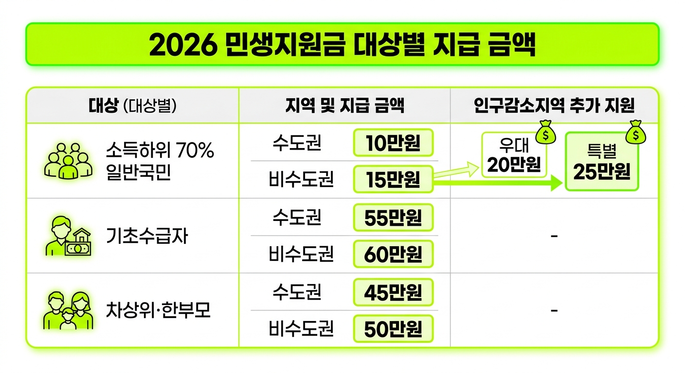 2026 민생지원금 대상별 지급 금액표