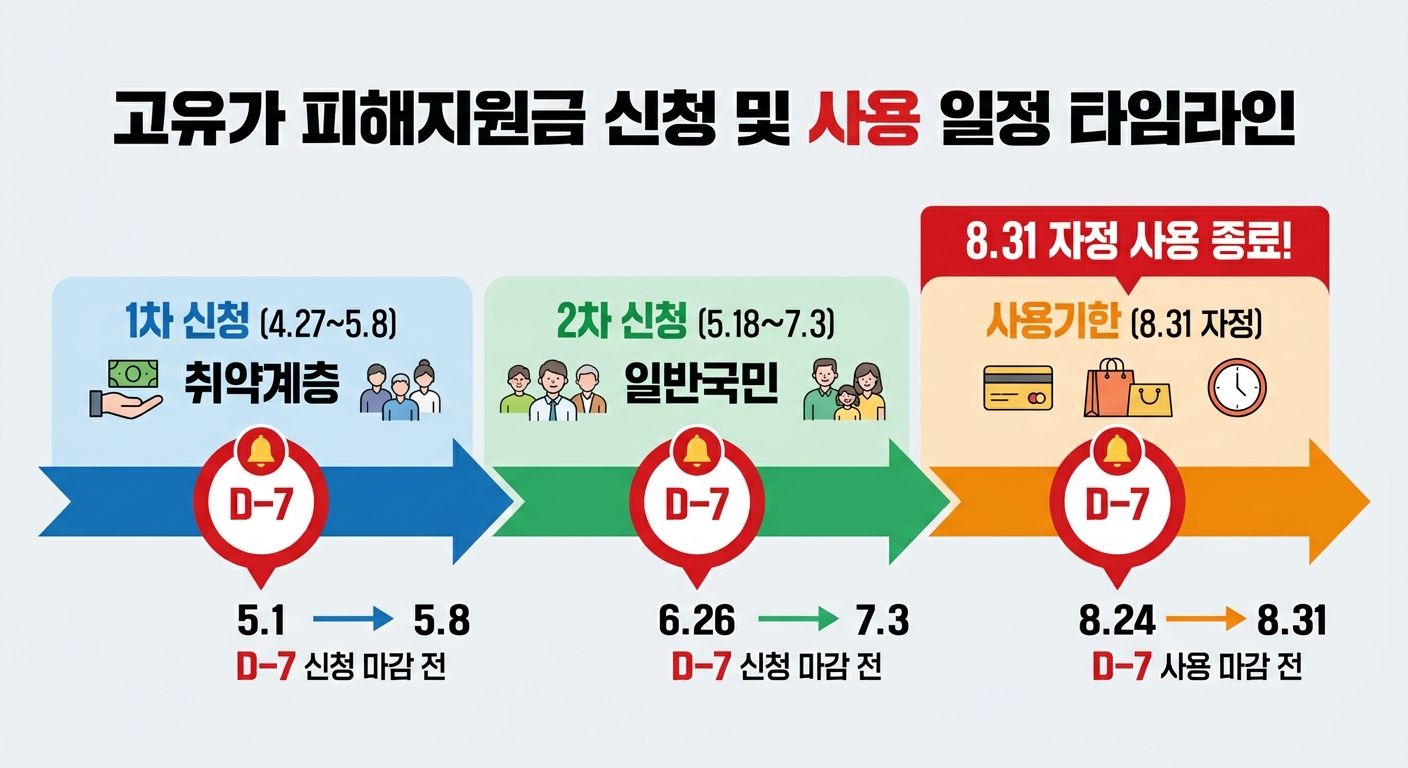 고유가 피해지원금 신청 기간 및 사용 기한 타임라인