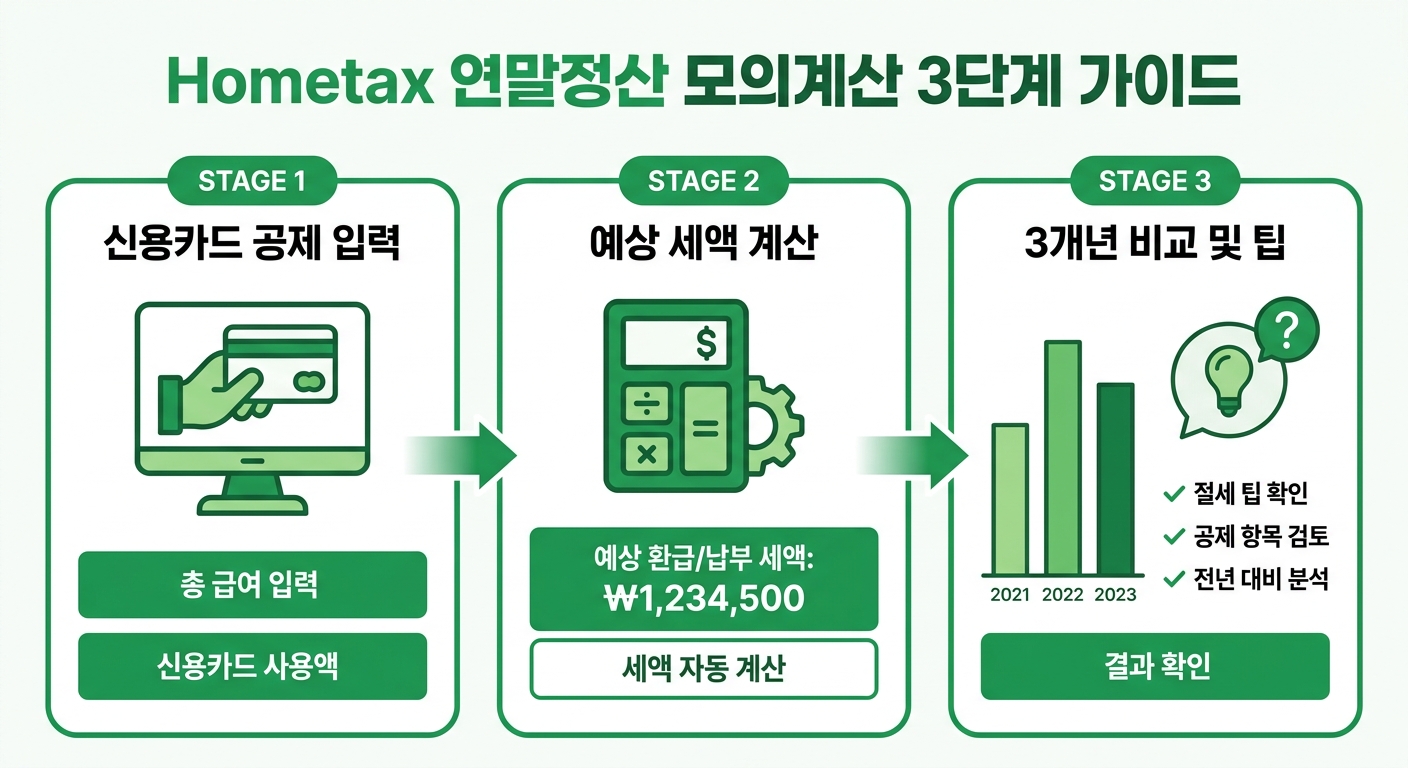홈택스 연말정산 모의계산 3단계 순서 인포그래픽