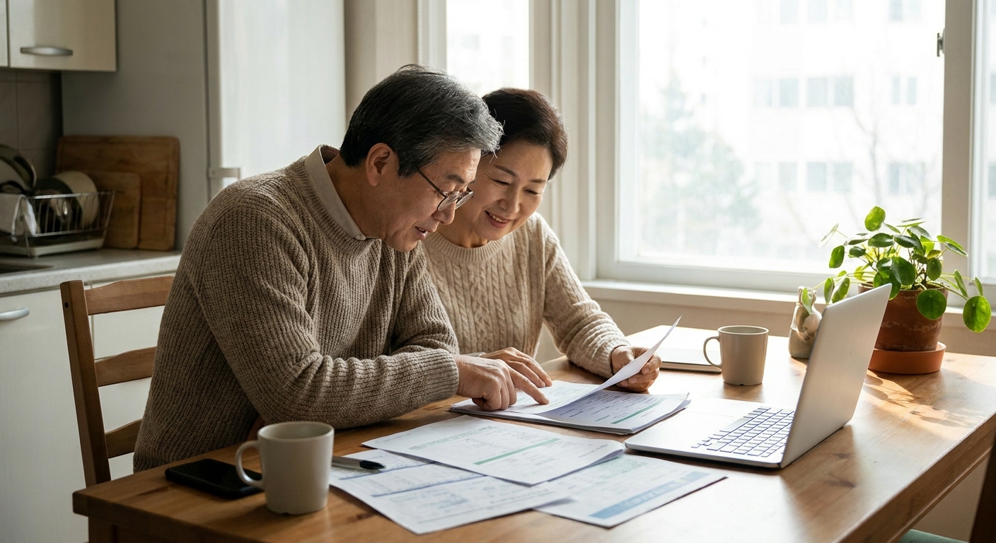 기초연금 수급 자격을 확인하는 노년 부부