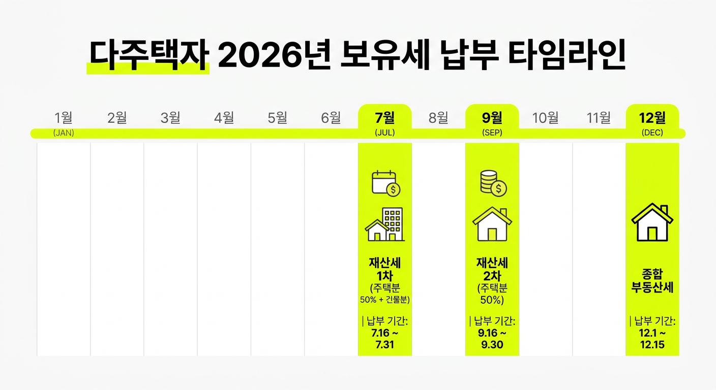 2026년 다주택자 보유세 재산세·종부세 납부 타임라인 인포그래픽
