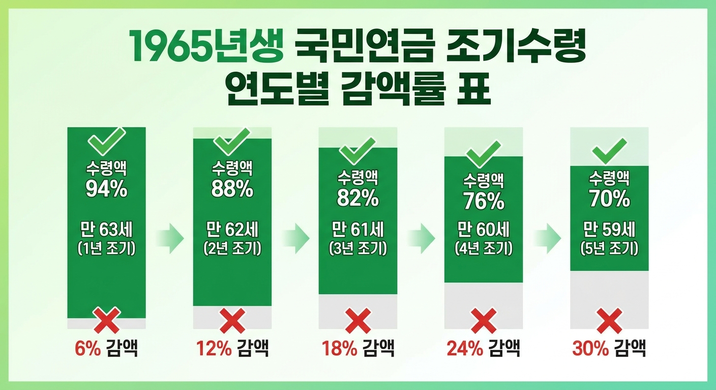 1965년생 국민연금 조기수령 나이별 감액률 인포그래픽