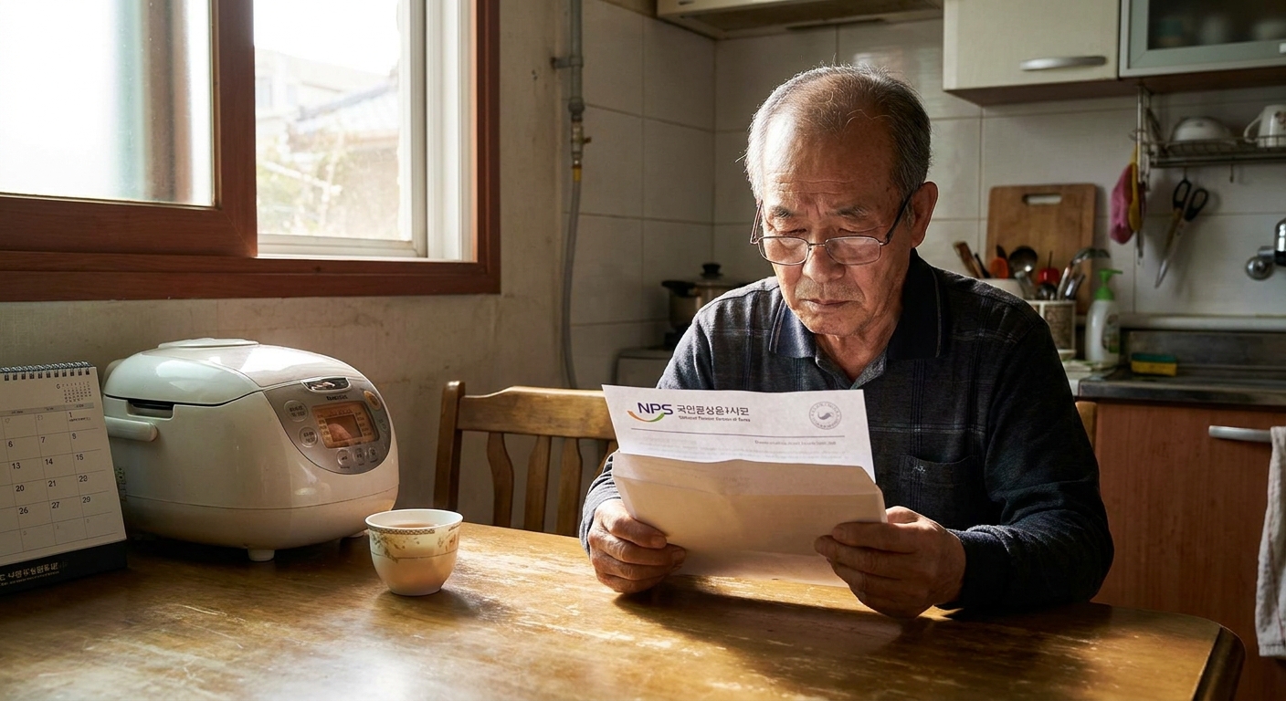 2026년 기초연금 인상 안내문을 확인하는 어르신