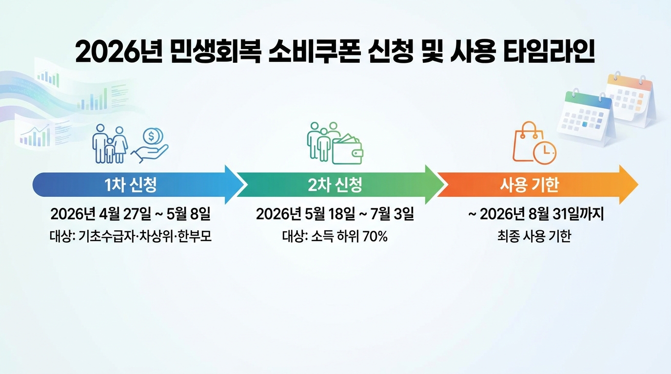 민생회복 소비쿠폰 1차·2차 신청 기간과 사용 기한 타임라인