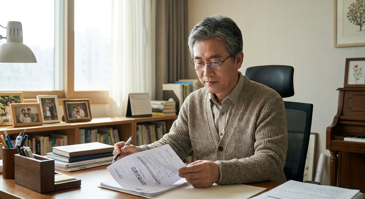1965년생 국민연금 수령 시기를 검토하는 60대 남성