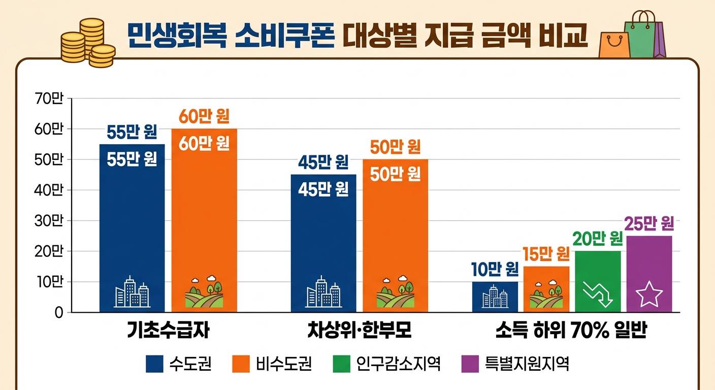민생회복 소비쿠폰 대상별·지역별 지급 금액 비교표